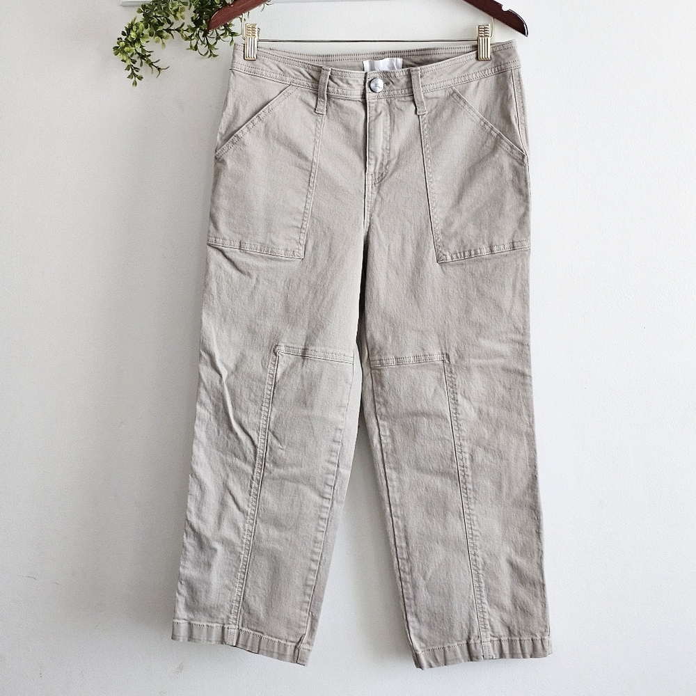 1822 Denim Khaki Utility Crop Pants Size 12 Beige Straight Leg Casual Workwear